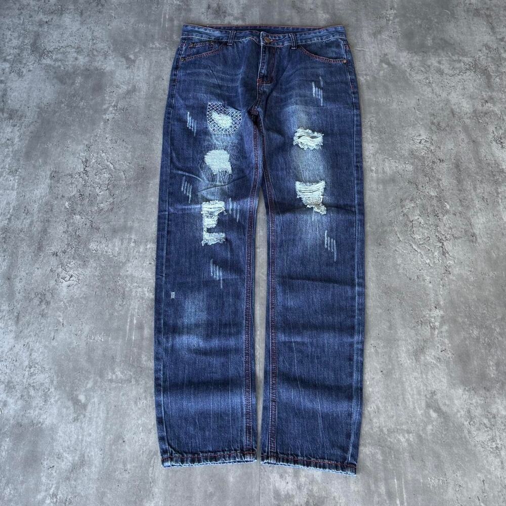 Vintage Y2K Embroidered Patchwork Distressed Grunge Opium Denim Jeans